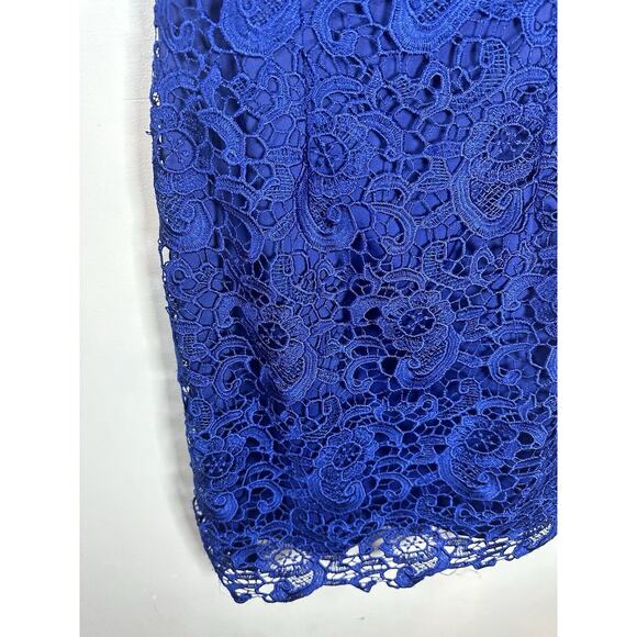 Aidan By Aidan Mattox Cobalt Blue Lace Overlay Open Back Cocktail Dress 0 XS GUC - Picture 10 of 12